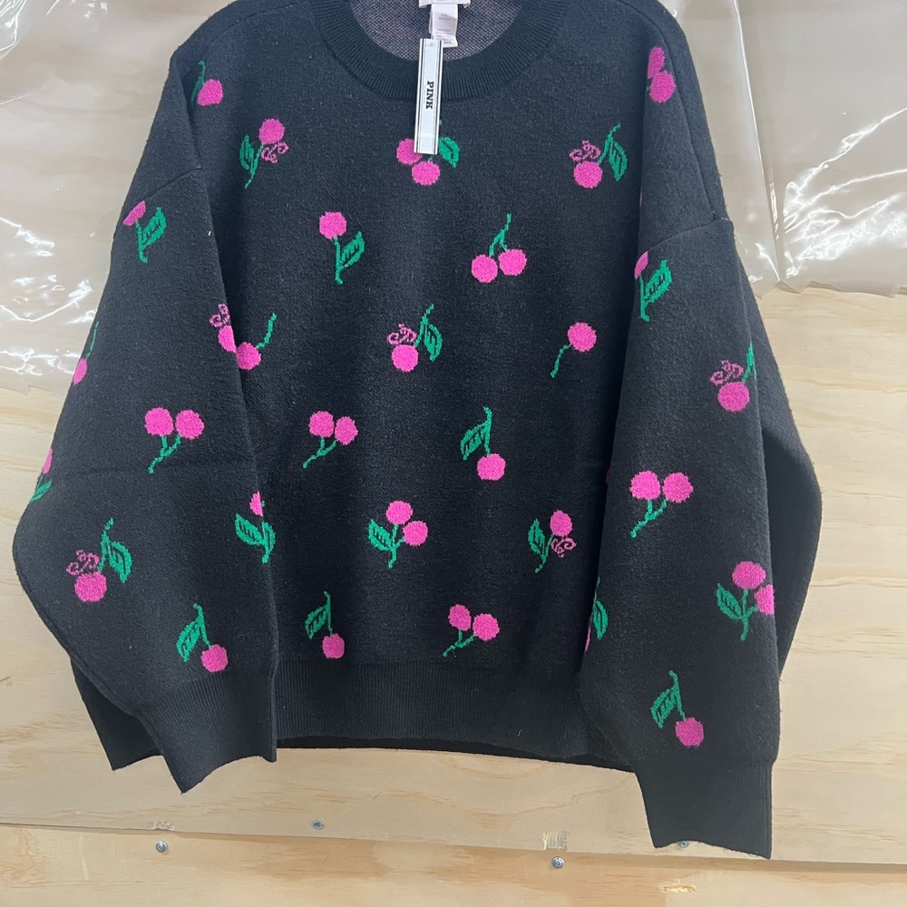 PINK Victoria's Secret Black Sweater with Pink and Green Floral Design - Picture 5 of 6